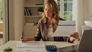 Meilleures mutuelles santé 2026 : comparatif Femme comparant les offres de mutuelle sante a son bureau