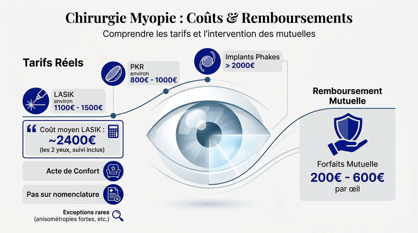 Tableau récapitulatif des coûts et remboursements de la chirurgie de la myopie en France