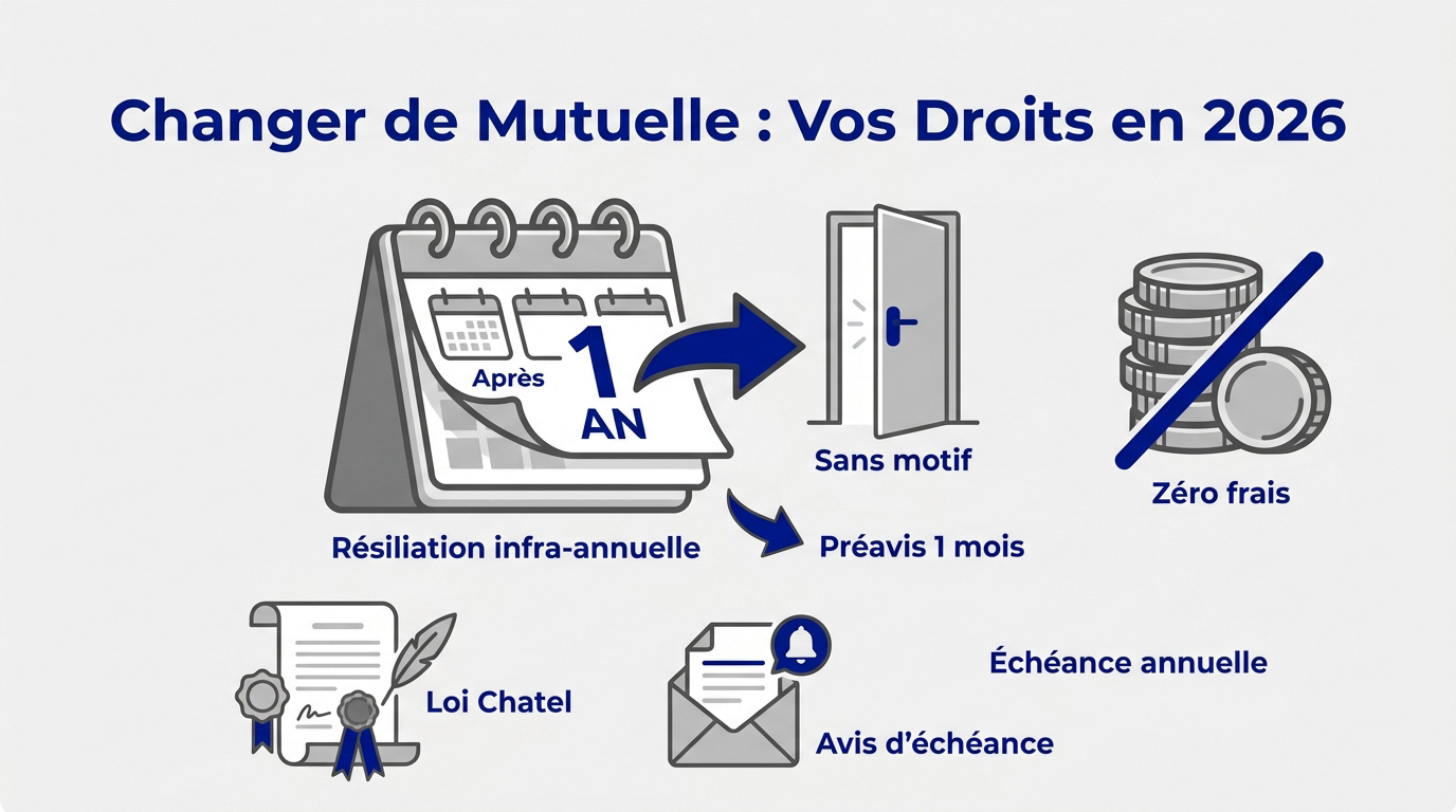 Infographie expliquant les droits pour changer de mutuelle santé en 2026